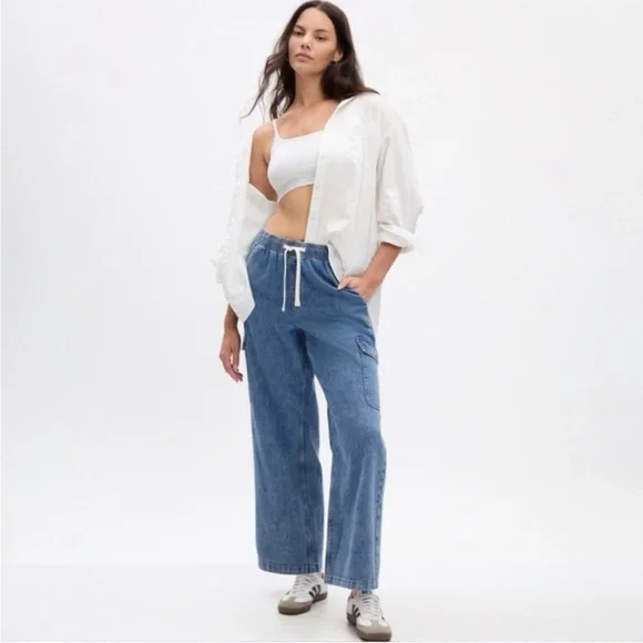 NEW! GAP High Rise Wide Leg Pull On Cargo Jeans - Size XS 🩷 #870134 - Picture 3 of 7